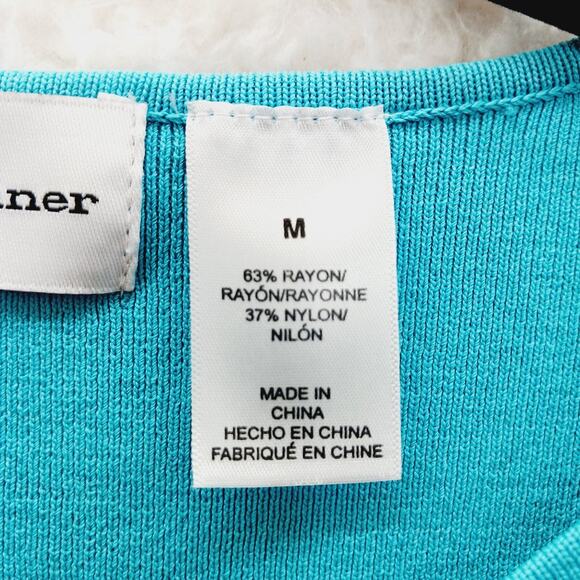 T-Shirt Size M Aqua Knit Pullover Lattice Neck Short Sleeve Soft Girl Basic Y2K - Picture 10 of 10